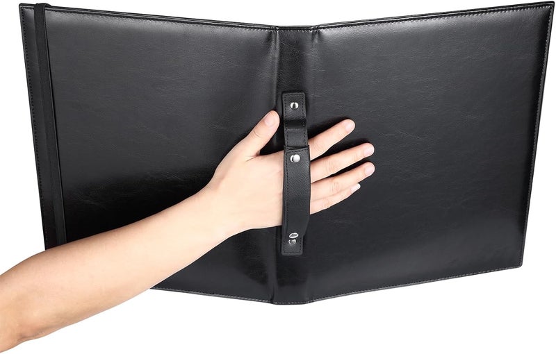MUQING Large Black Choral Music Folders, 3 Ring Choir Music Binder, PU Choir Music Folder with Hand Strap and Retention Strap for Stage Performance, Piano Playing and Choir Singer - Image 3